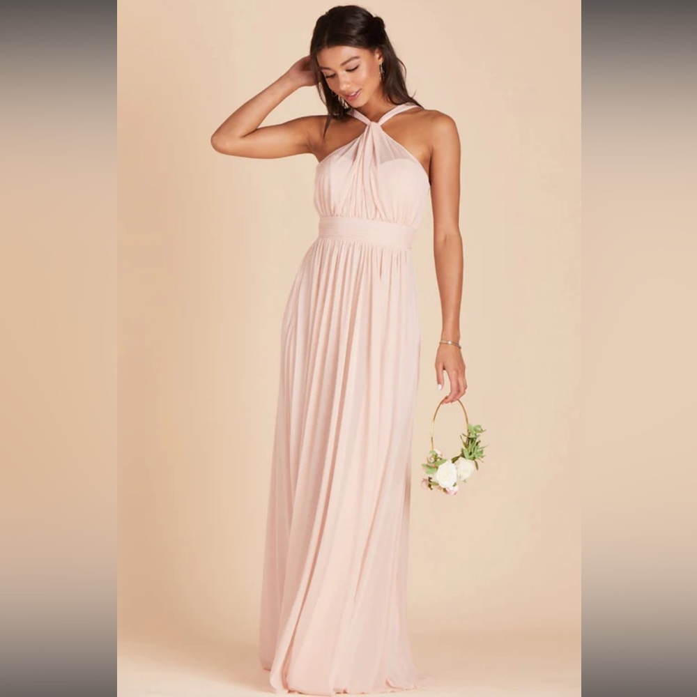 Birdy Grey Dress Pale Blush Kiko Mesh Maxi Bridesmaid Wedding Guest NWT Size S